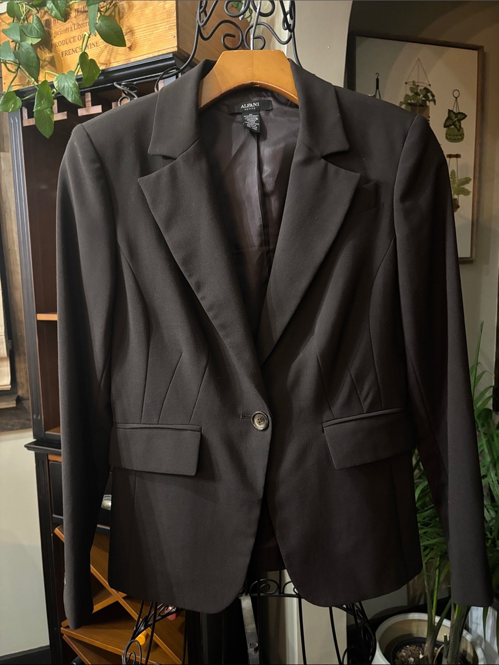 Alfani Petite Women's Espresso Single-Button Tailored Blazer